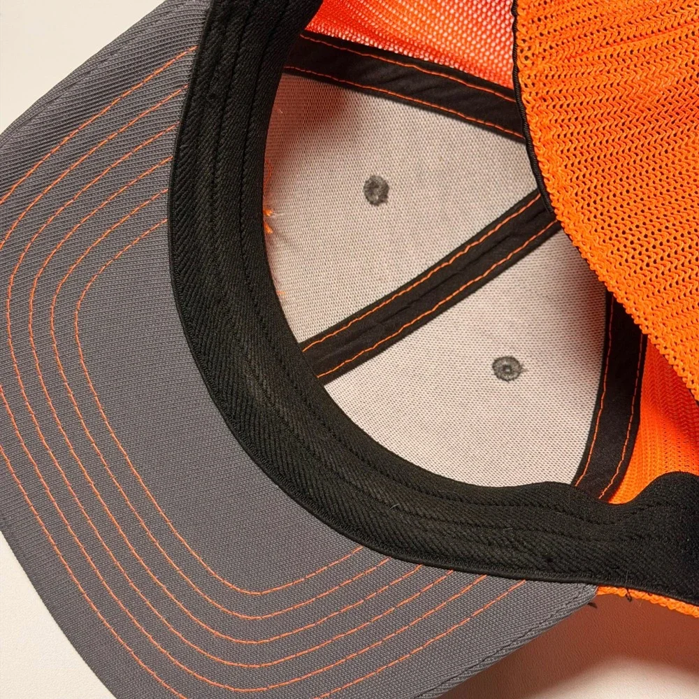 OC Sports Interstates Trucker Hat Grey‎ Neon Orange Mesh Stretch Fit S/M Q3 Cap